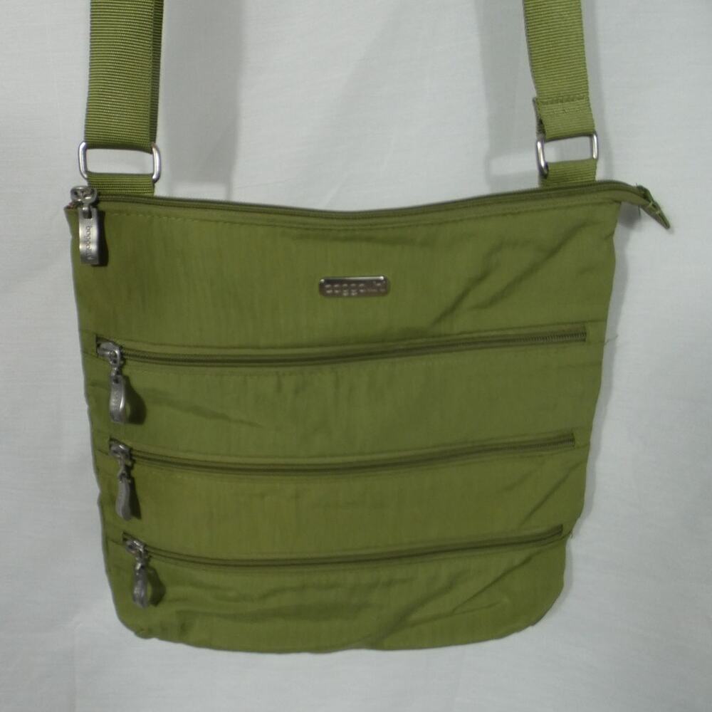 Baggallini Lime Green Crossbody Purse Triple Zippers Casual Travel Nylon